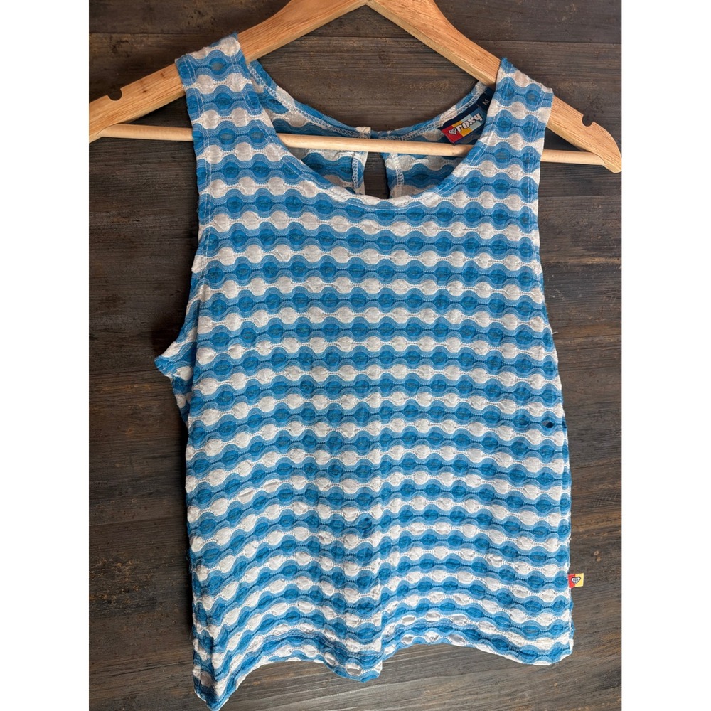 Roxy Womens Blue White Textured Mesh Knit Tank Top Size Medium VTG